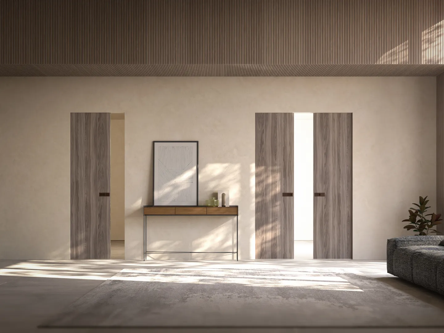 Wood-effect laminate sliding doors: echo doors