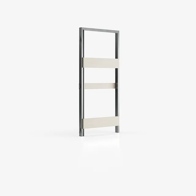 Porta battente filo muro elegante, perfettamente integrata nella parete, ideale per un design minimal moderno. Porta di colore beige.