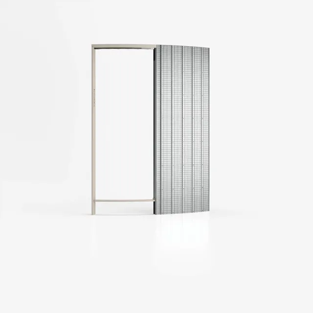 Telaio porta scorrevole in alluminio su sfondo bianco.