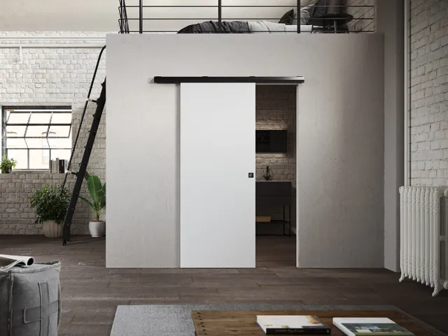 External wall-mounted sliding door with visible track: aesthetic advantages