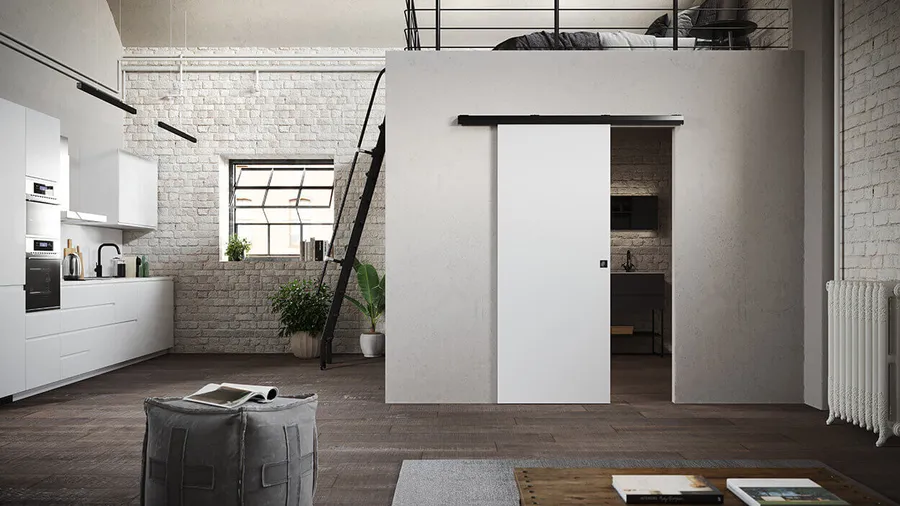Sliding door with visible track